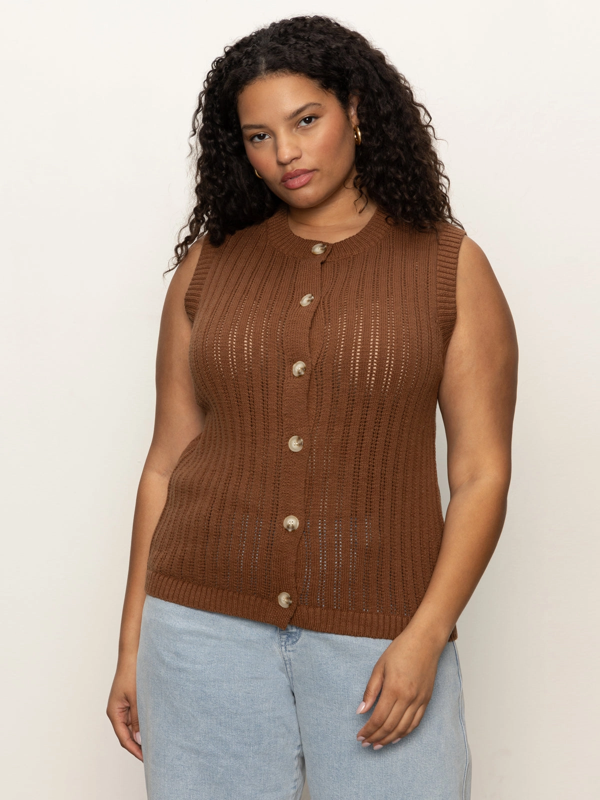 Pointelle Shell Sweater Sepia Extended Sizing Retro
