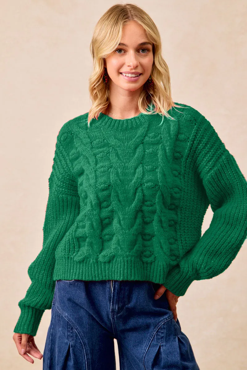 Light Protection IT4646S-01 | CABLE KNIT BALLOON SLEEVES TOP