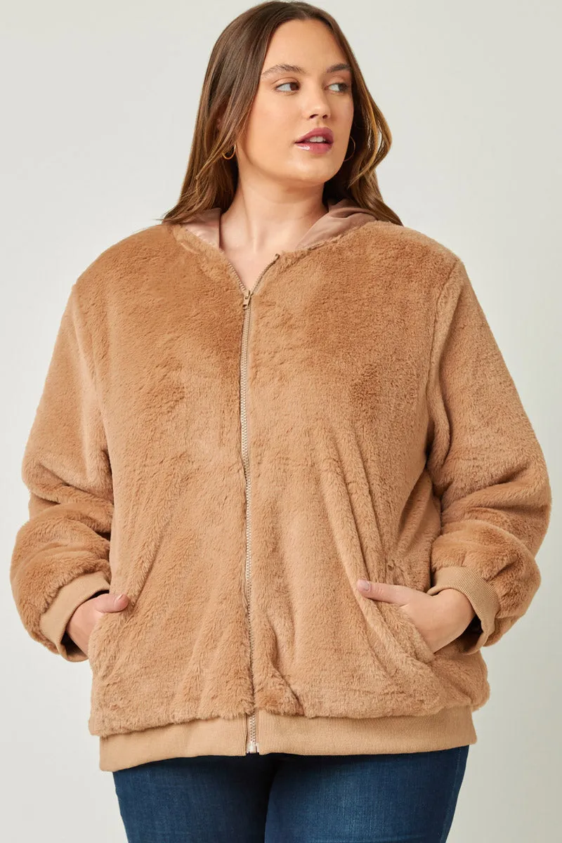 Long Sleeves Soft Fleece Hooded Zip Up Jacket