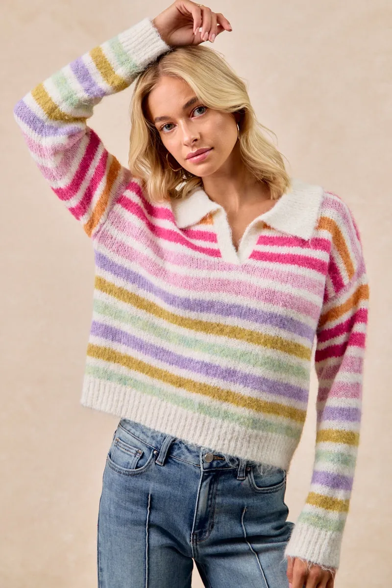 Extra Layer Piece Eco Nice IT4714-01 | MULTI COLOR STRIPED SWEATER TOP