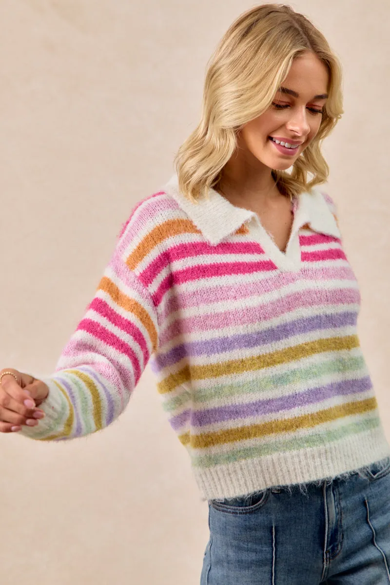 Everyday apparel Urban Outdoor Look IT4714-01 | MULTI COLOR STRIPED SWEATER TOP
