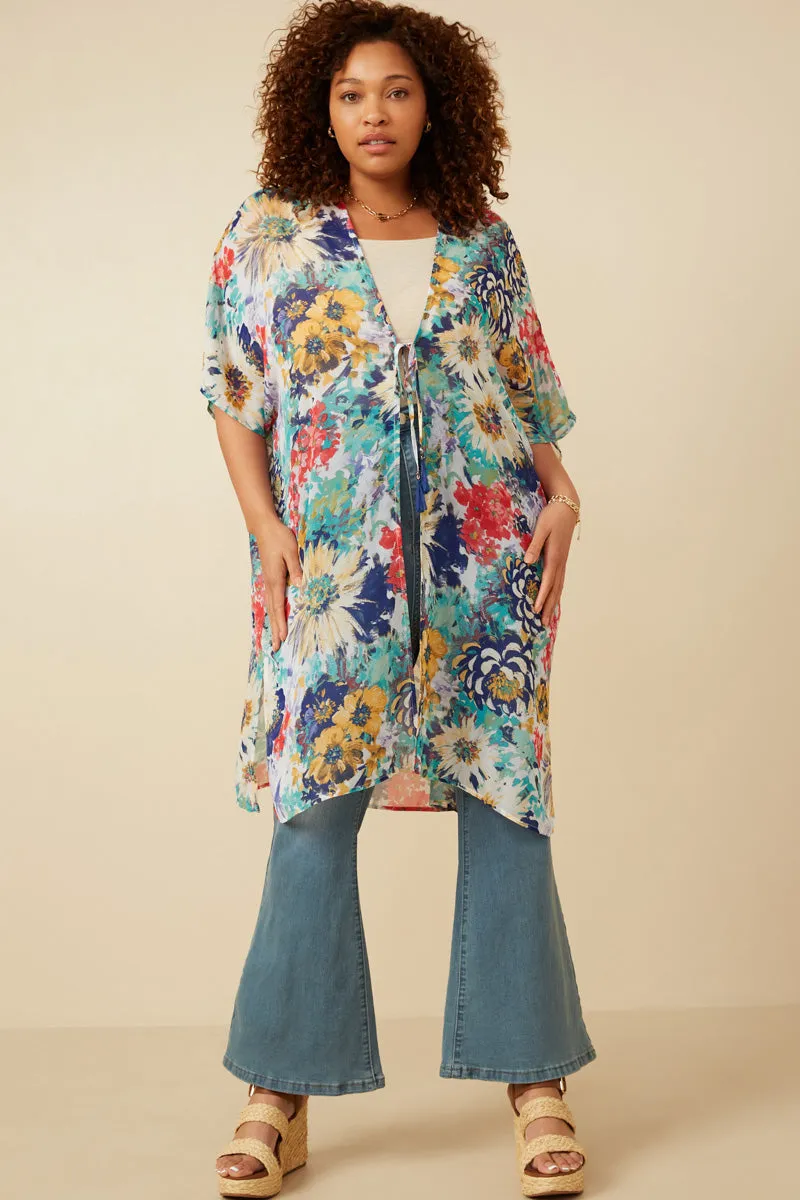 Vivid Floral Tassel Tie Chiffon Kimono Durable Design On The Go