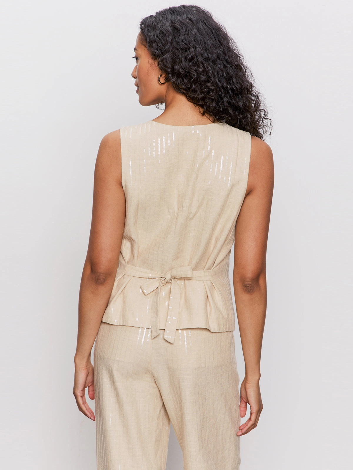 Urban Luxe Relaxed Modern Vest Sand Sequin Stripe