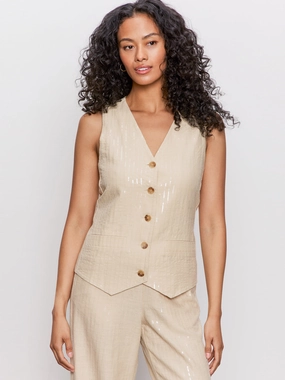 Fashion Statement Coat Sporty Winter Coat Relaxed Modern Vest Sand Sequin Stripe