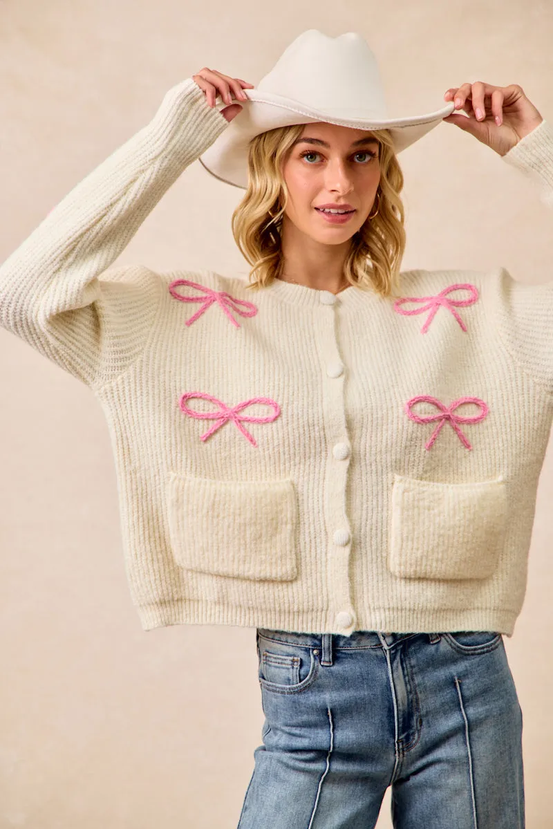 IT4567-01 | RIBBON PATCHED SWEATER CARDIGAN WITH FRONT BUTTON Day To Day Wind Resistant