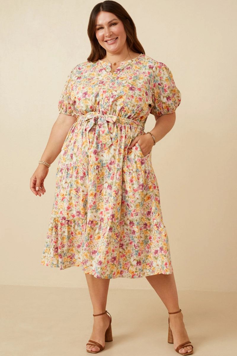 Floral Print Belted Dress Flowing Design