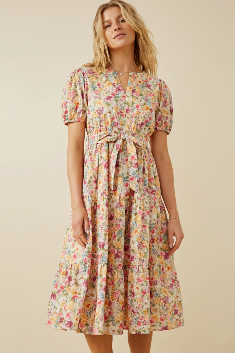 Elegant brunch outfit Cool Form Floral Print Belted Dress