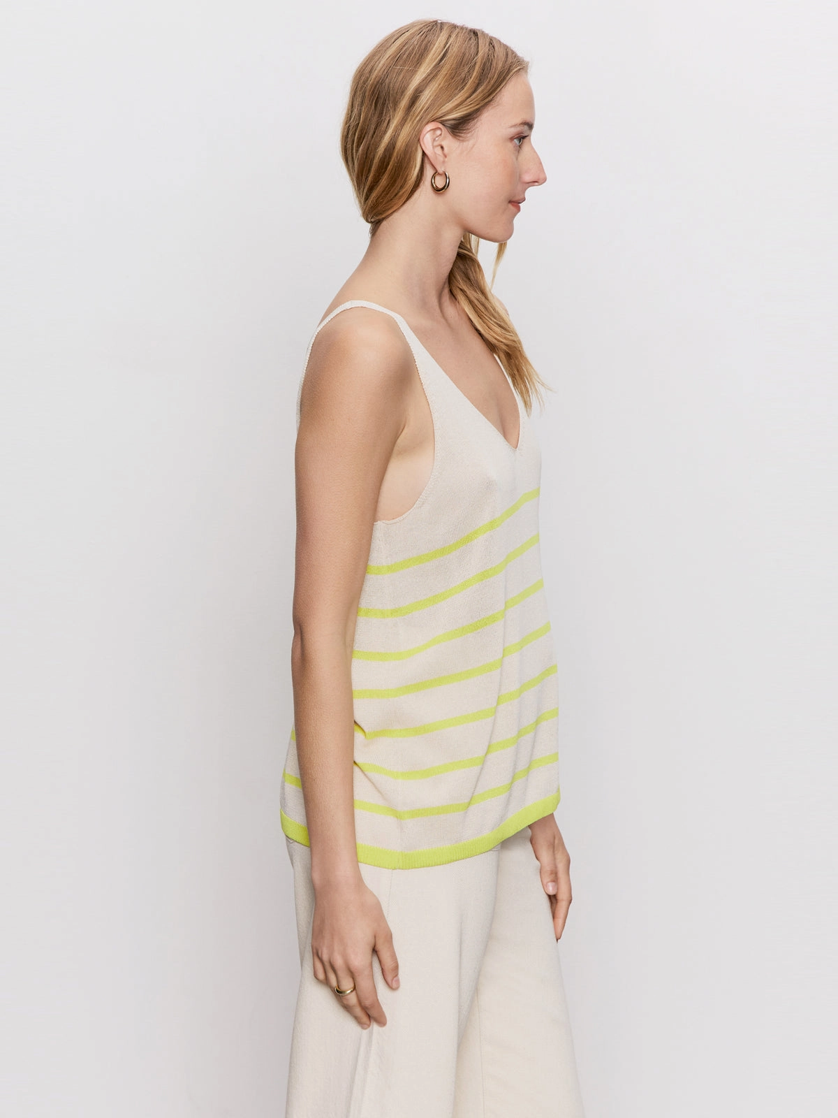V-Neck Knitwear Tank Muslin Desert Lime Stripe Everyday Shirt