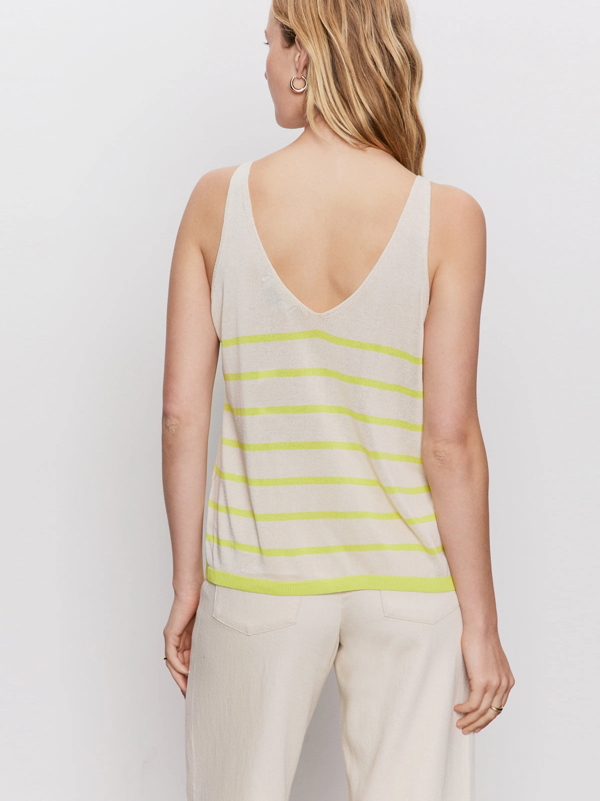V-Neck Knitwear Tank Muslin Desert Lime Stripe Everyday Shirt
