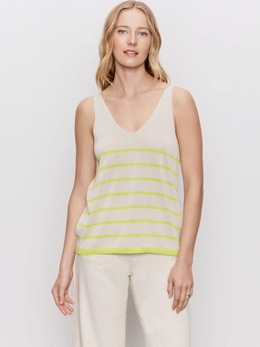 Casual V-Neck Knitwear Tank Muslin Desert Lime Stripe