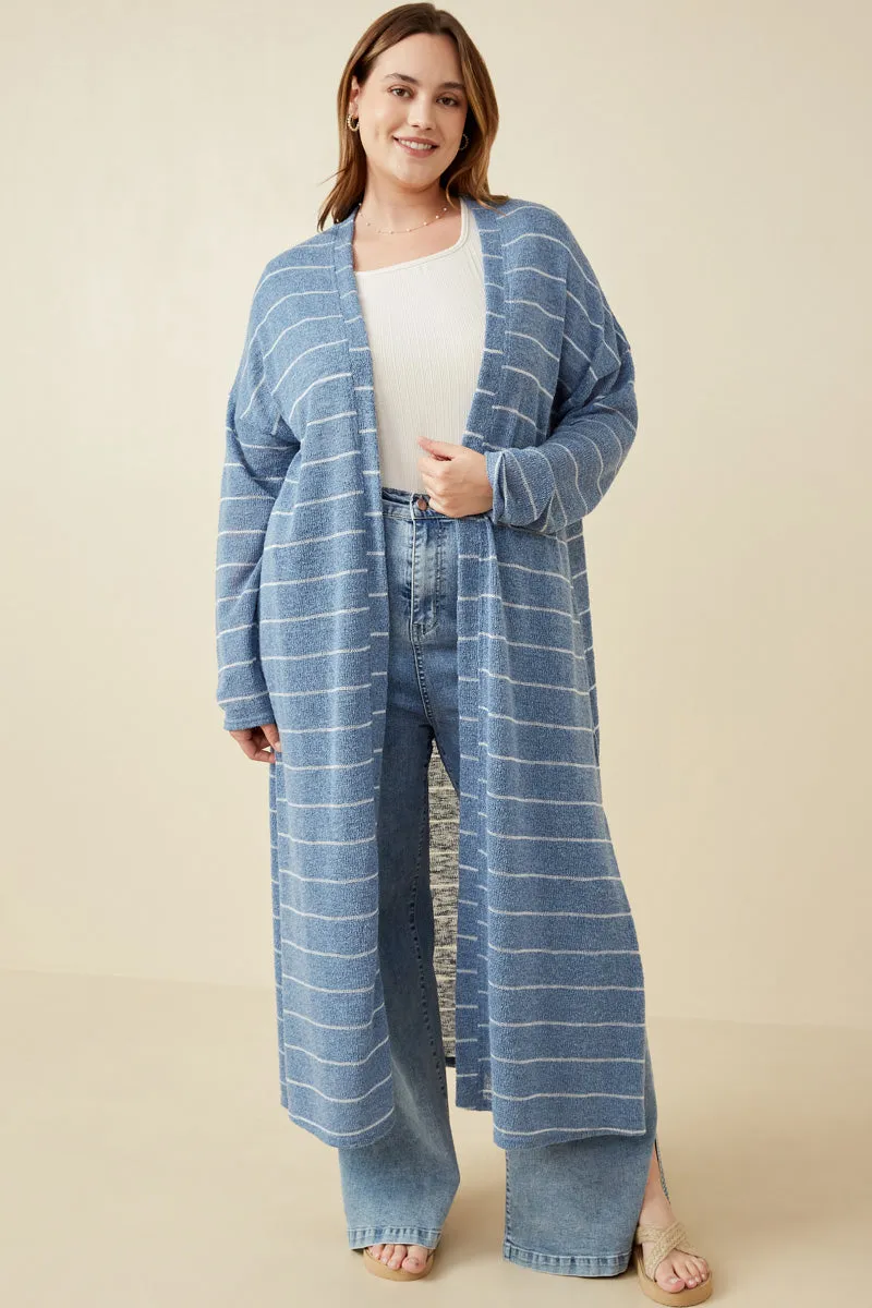 Loose Knit Striped Open Duster Easy Comfort Survival Use