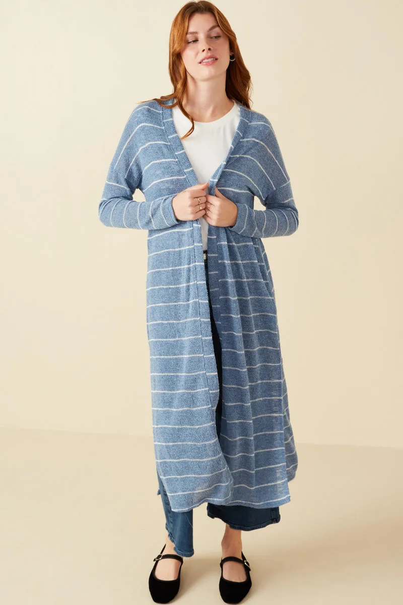 Casual Chill Look Loose Knit Striped Open Duster