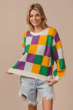Japan Cool IT1249G-06 | MARDI GRAS CHECKER SWEATER TOP
