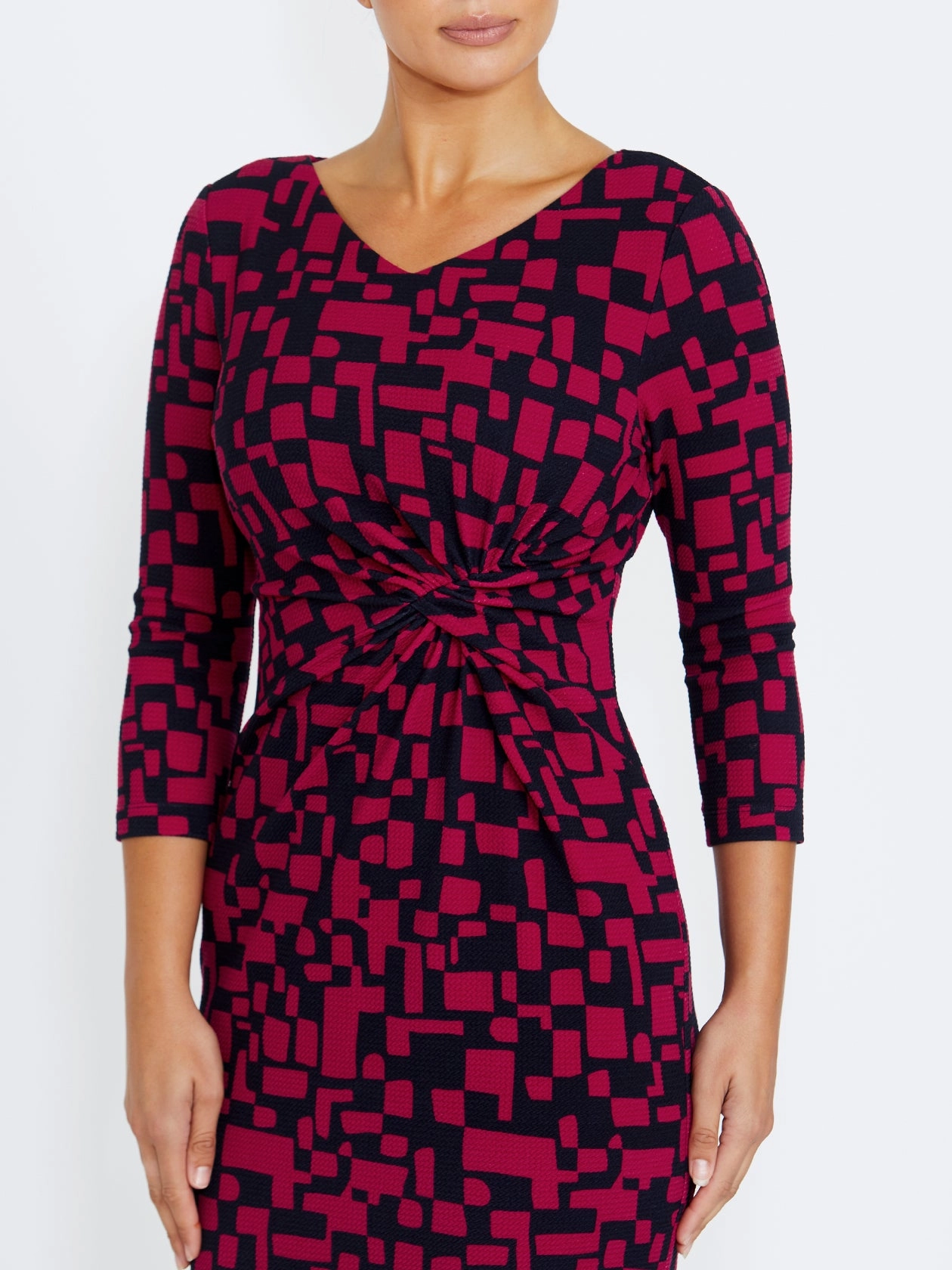 Verona Pink and Navy Jersey Dress Striped Pattern