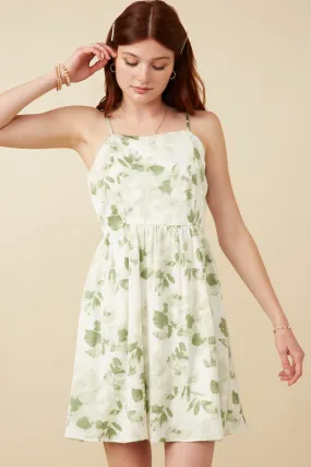 Satin Floral Smocked Back Tank Dress Relaxed day dress