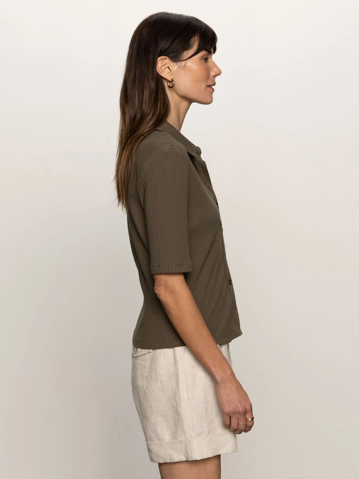 Versatile Knit Half Sleeve Ribbed Knit Shirt Kalamata