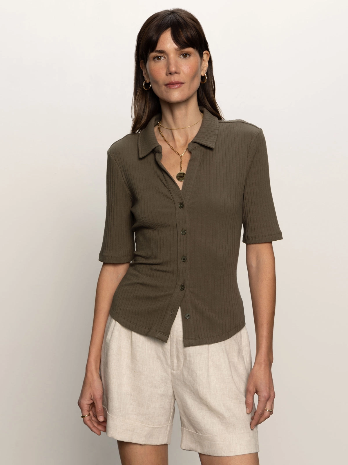 Versatile Knit Half Sleeve Ribbed Knit Shirt Kalamata