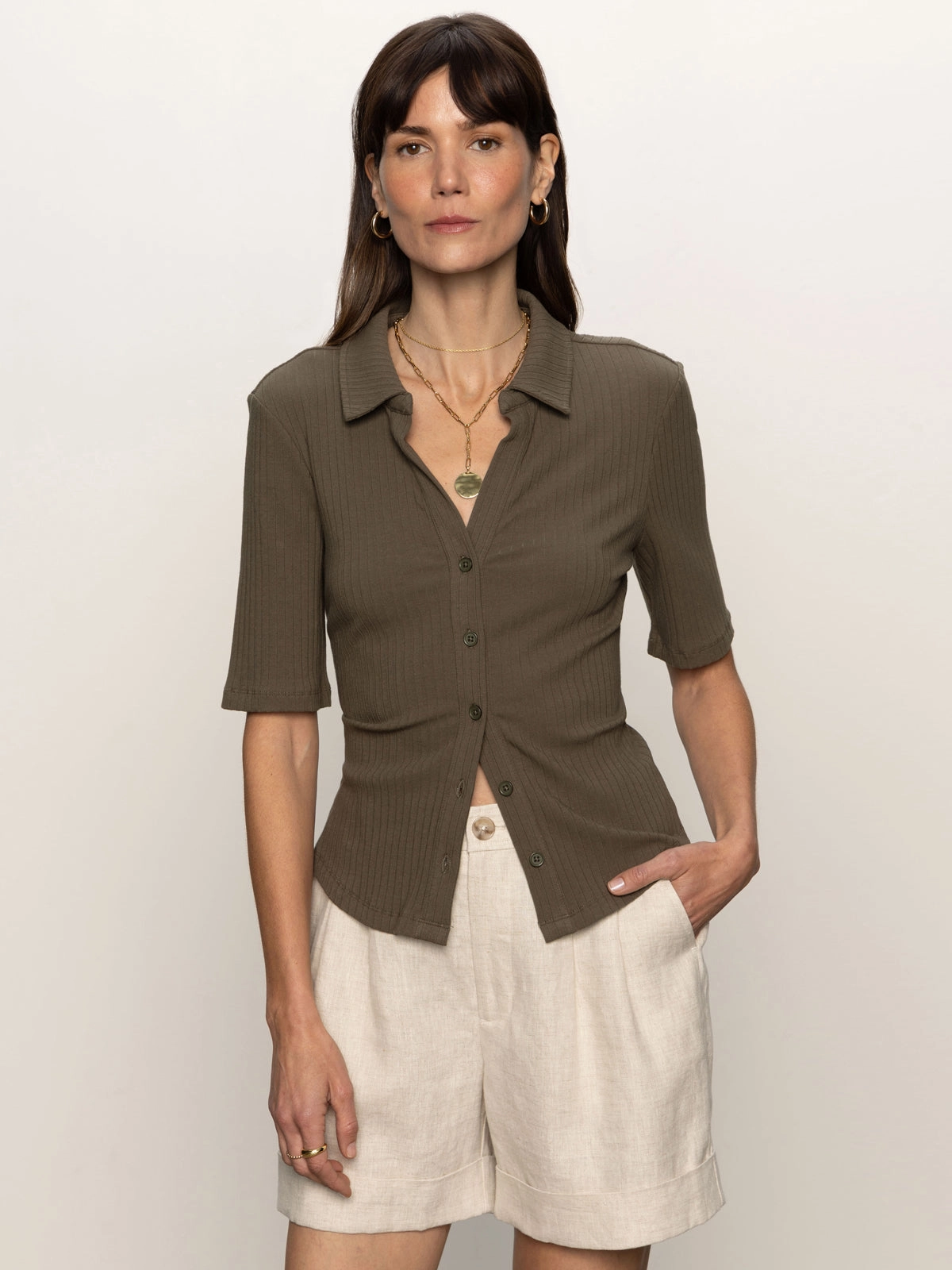 Half Sleeve Ribbed Knit Shirt Kalamata temperament-enhancing