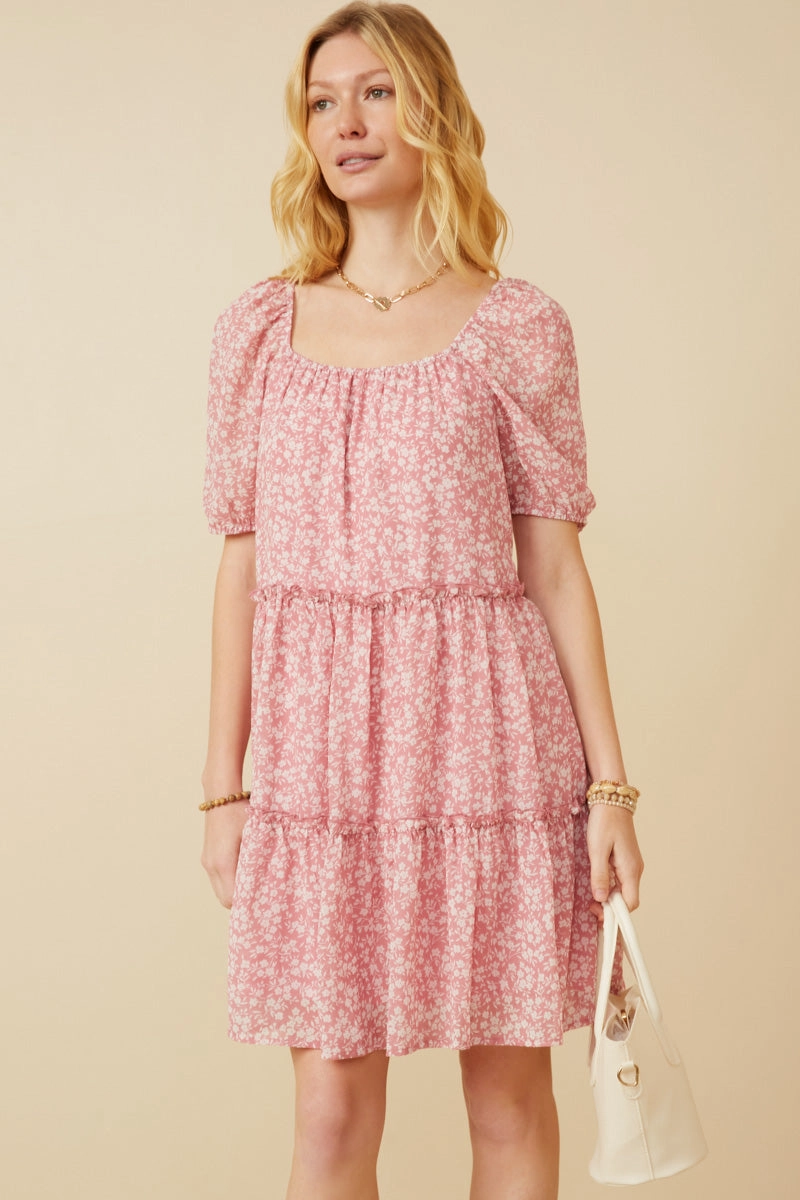 wrap waist Ditsy Floral Ruffled Tier Dress