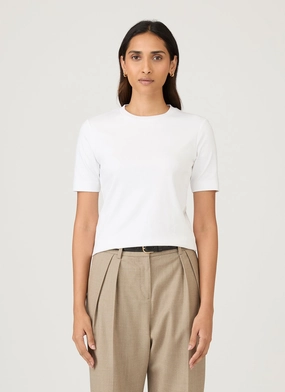 Women's Mid Sleeve T-shirt in White Comfortable fitted tee