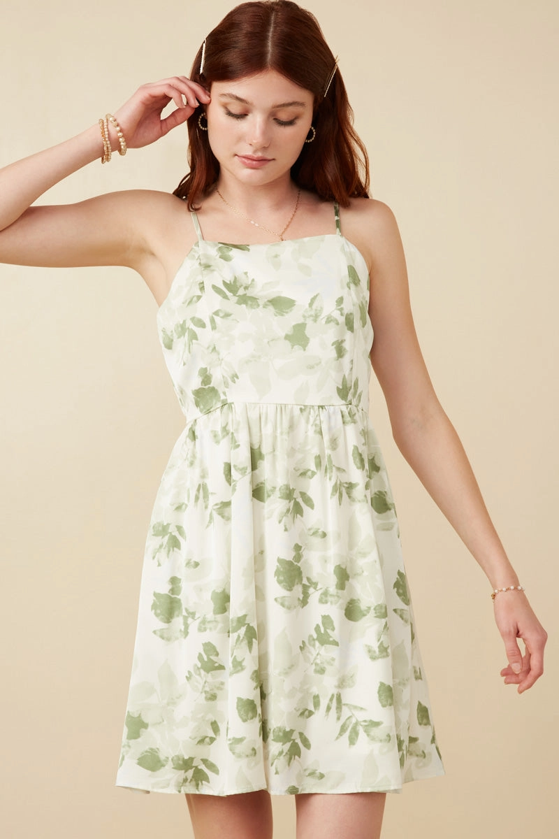 Vacation Outfit Clean Flow Satin Floral Smocked Back Tank Dress
