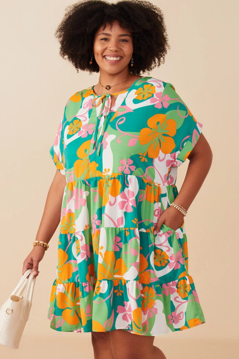 Vibrant Floral Print Tie Detail Tiered Dress Airy Touch Fashion Forward