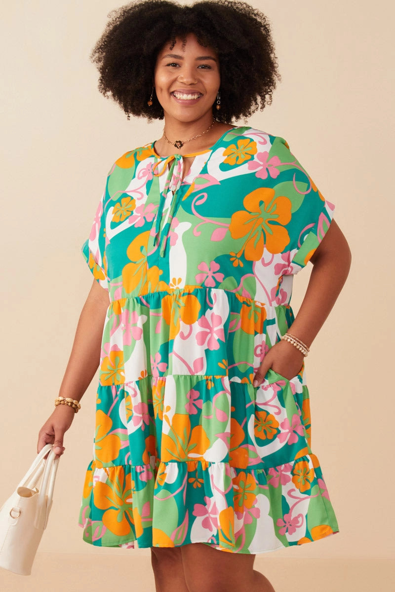 Sophisticated cocktail dress Vibrant Floral Print Tie Detail Tiered Dress