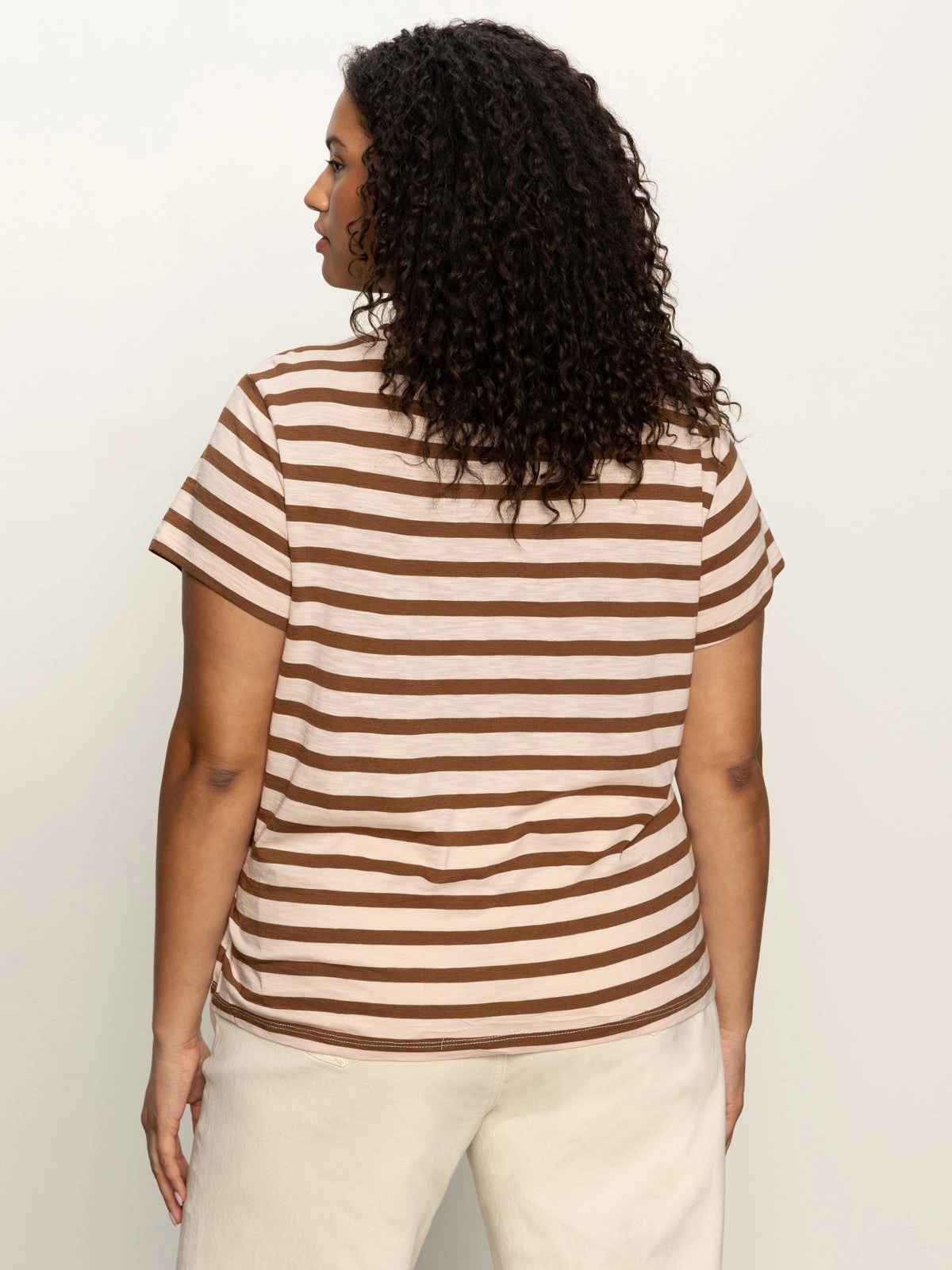 Vibrant Print The Perfect Tee Earth Pink / Sepia Stripe Extended Sizing