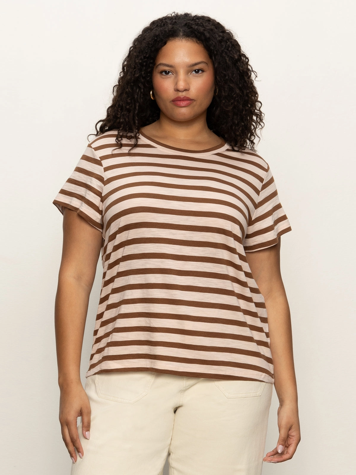 Vibrant Print The Perfect Tee Earth Pink / Sepia Stripe Extended Sizing