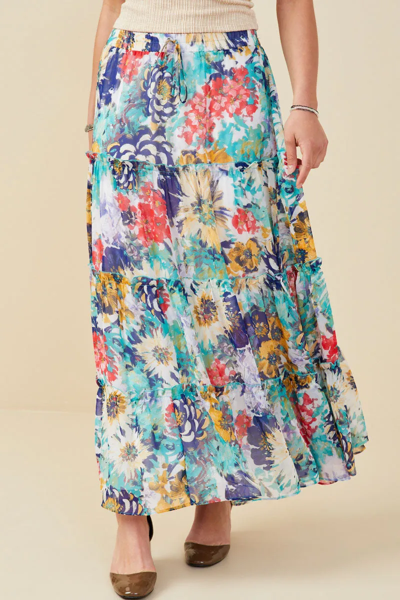 Versatile use Vivid Floral Tiered Chiffon Maxi Skirt