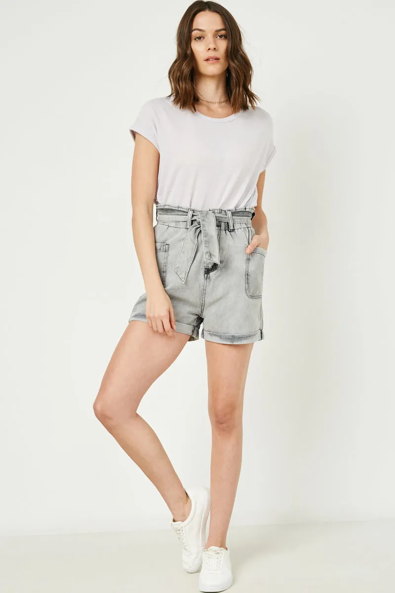 Waist Tie Washed Cargo Pocket Denim Cozy Design