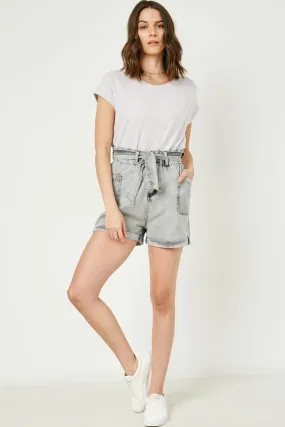 Waist Tie Washed Cargo Pocket Denim Cozy Design