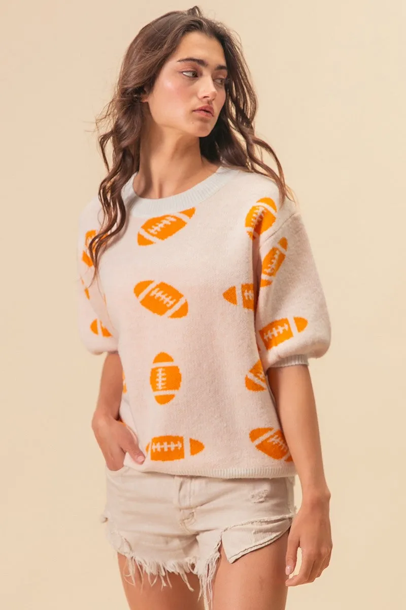 IP6625G-93 | FOOTBALL PATTERN SHORT SLEEVE SWEATER Soft Support Relaxed wear