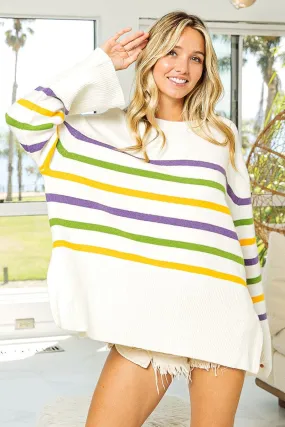 IP8621-02 | RIBBED HEM MARDI GRAS STRIPE SWEATER Plaid Design
