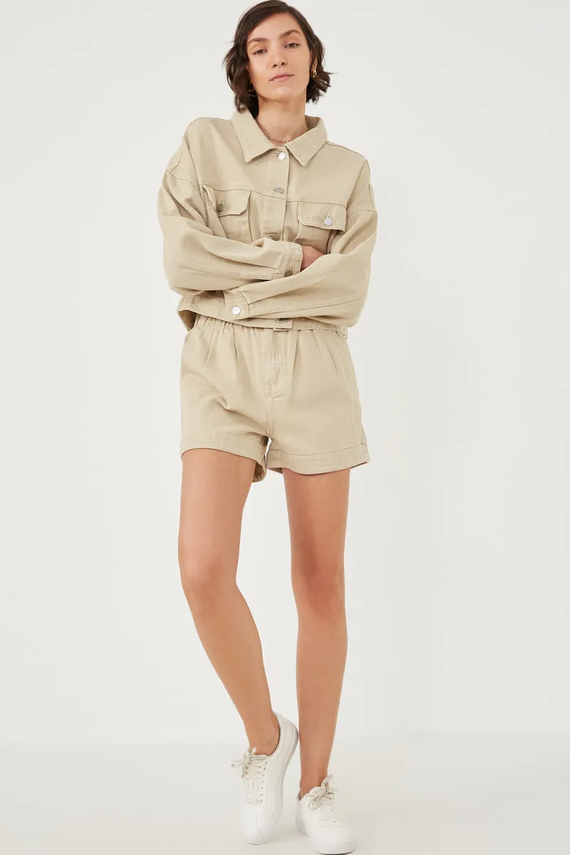 Washed Cargo Pocket Contrast Stitch Colored Denim Jacket Cozy Layering Bomber Cut