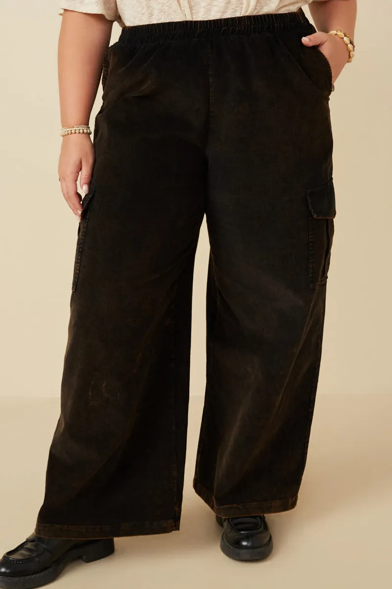 Effortless Look Washed Corduroy Wide Leg Cargo Pants