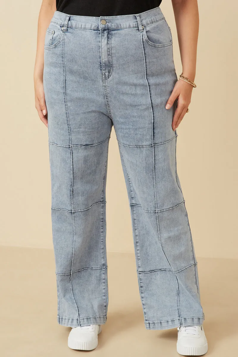 Stay Fresh Trendy Design Washed Paneled Detail Denim Jeans