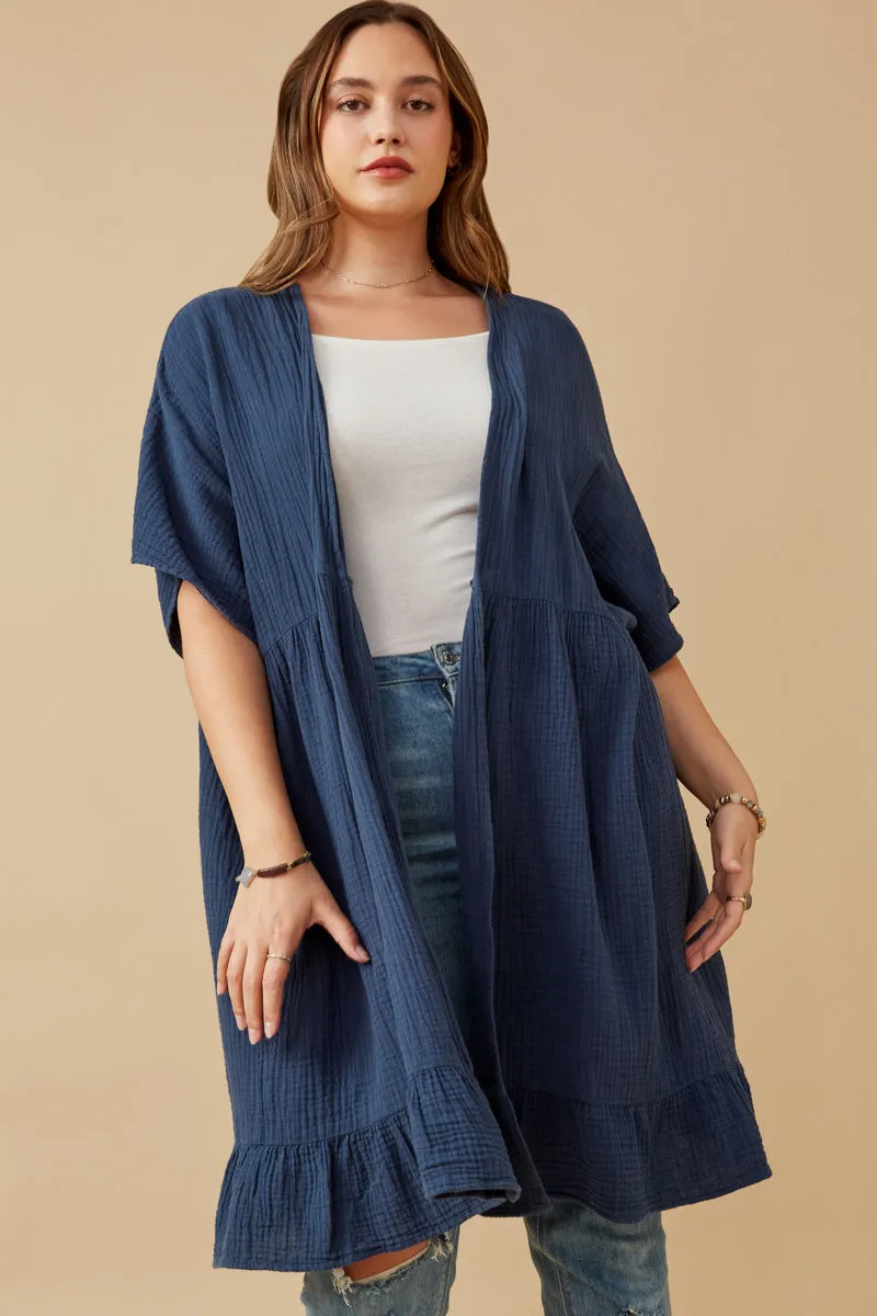 Minimalist Style Washed Textured Short Sleeve Kimono