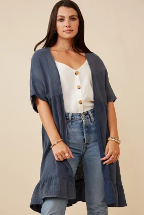 Washed Textured Short Sleeve Kimono Functional Layer Piece