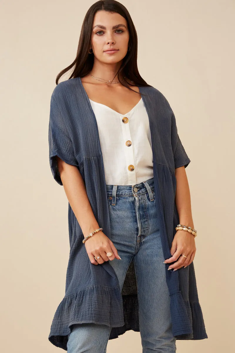 Washed Textured Short Sleeve Kimono Light Layer Soft Comfort Design