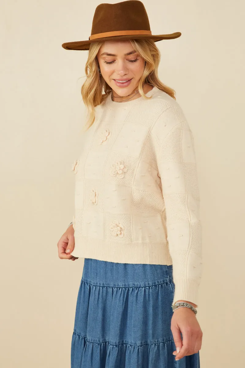 Hand Knit Floral Patch Sweater Light Pack Option