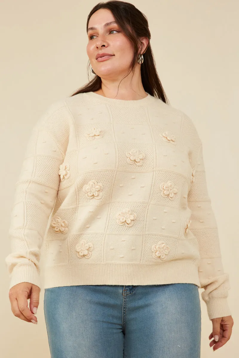 All Year Use Hand Knit Floral Patch Sweater