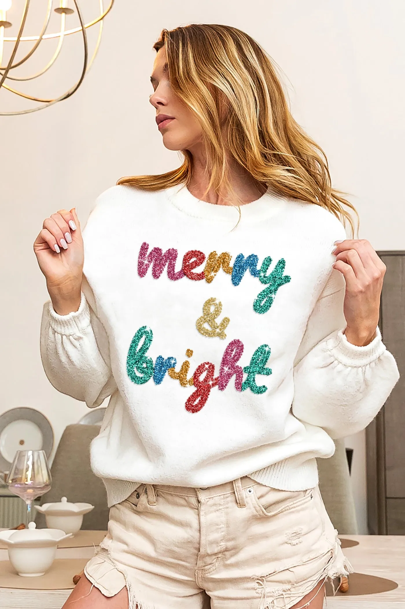 IP5685-20 | TINSEL LETTERING CHRISTMAS SWEATER Polished Casual Flexible Layer Fit