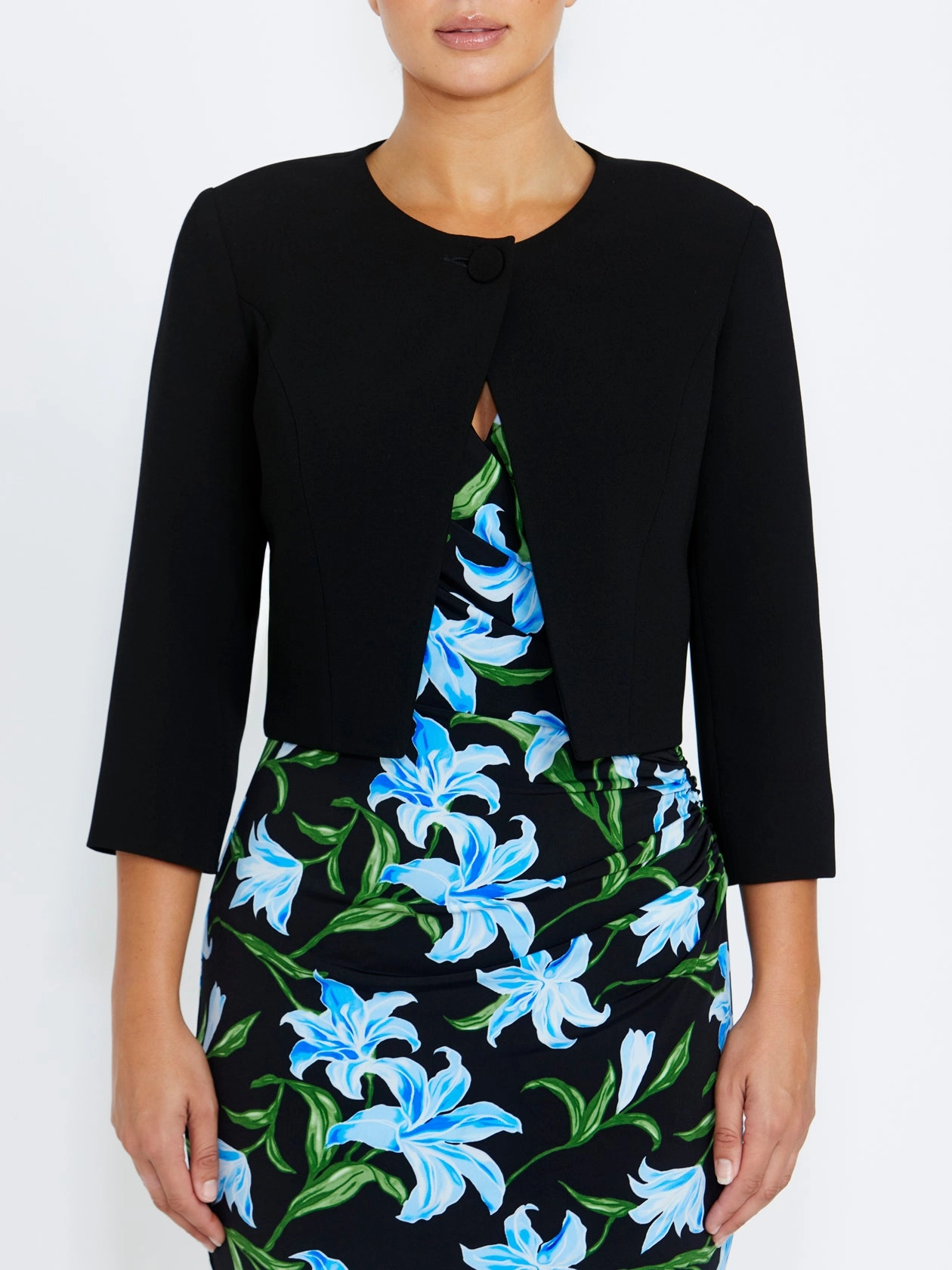 wedding out Black Crepe Single Button Jacket