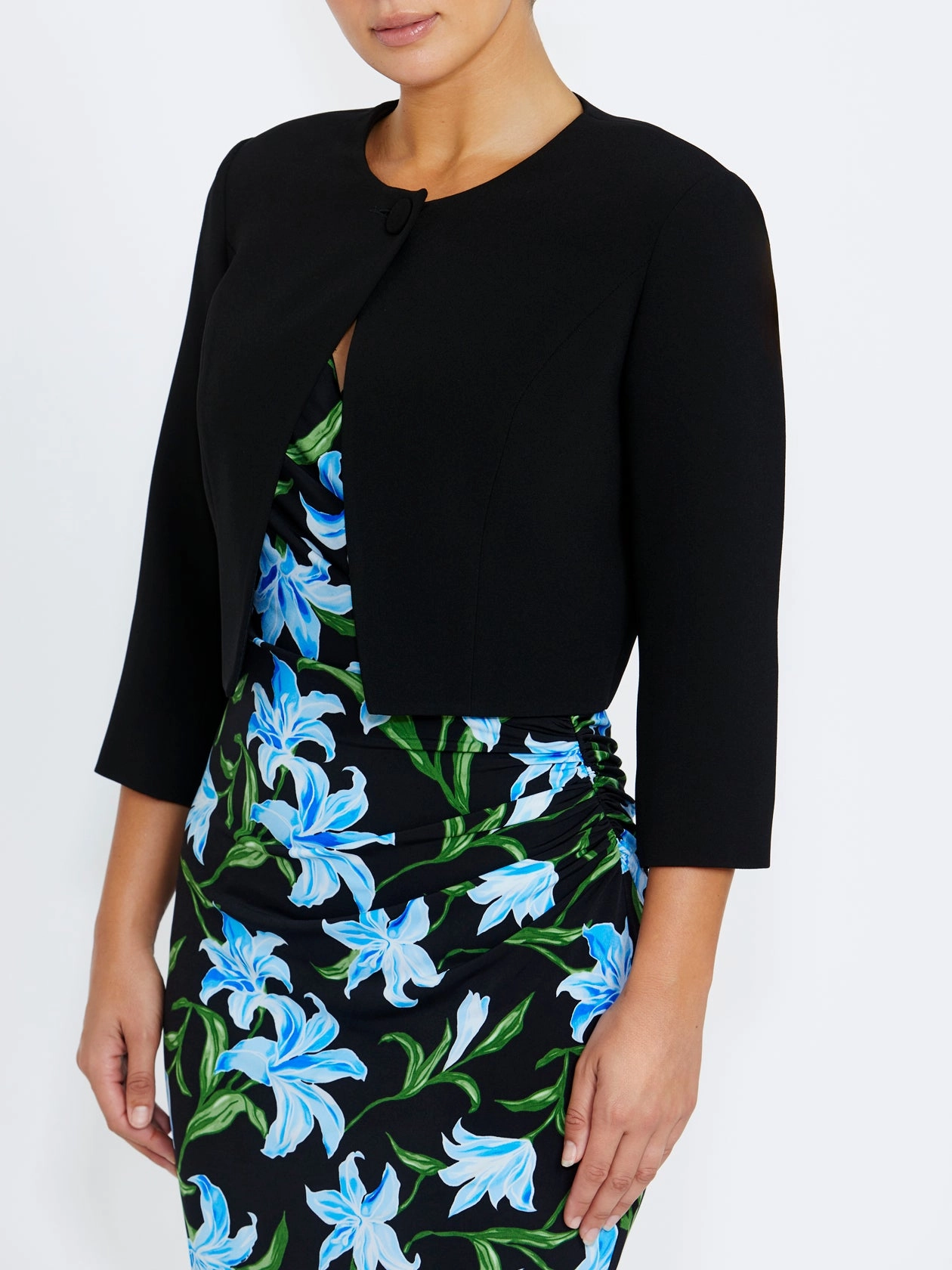 wedding out Black Crepe Single Button Jacket