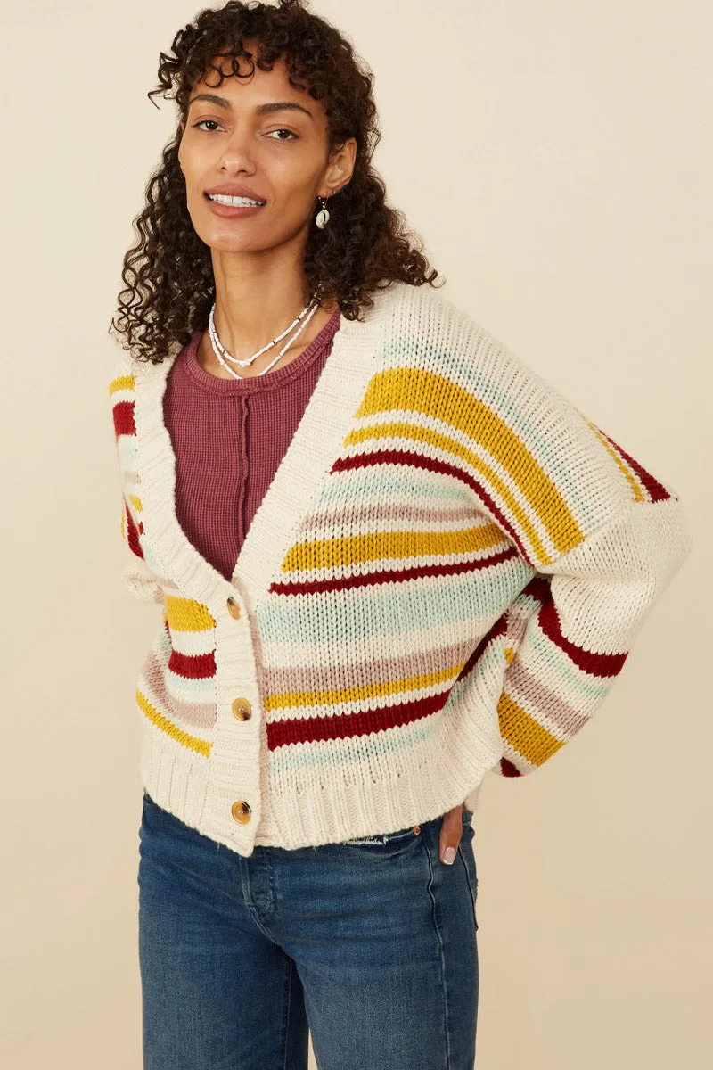 Multi Stripe Knit Cropped Sweater Cardigan Oversized Fit Designer Inspired
