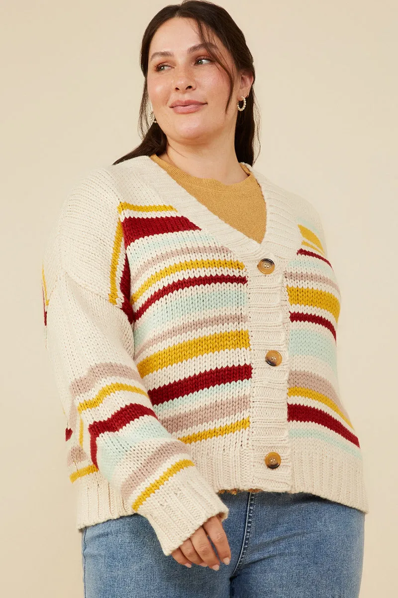 Versatile Design Multi Stripe Knit Cropped Sweater Cardigan