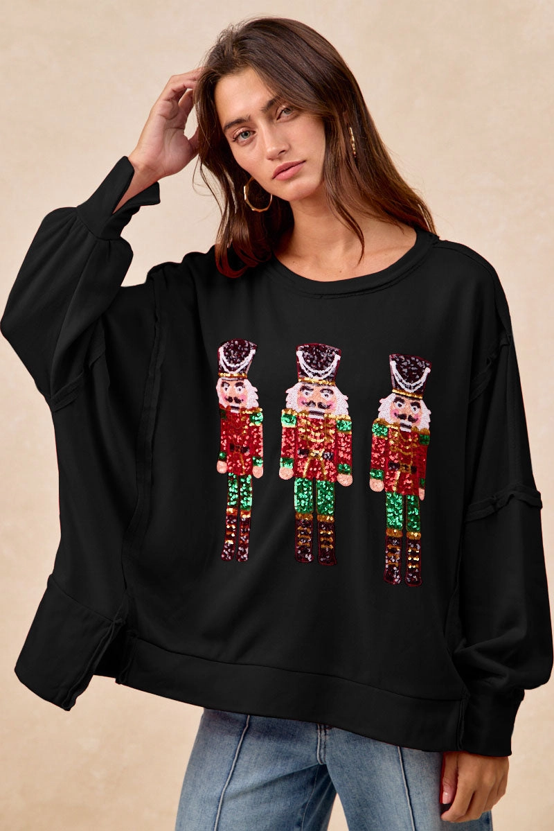 Sleek Piece Smooth Mood IT3426G-47 | CHRISTMAS SEQUIN NUTCRACKERS EMBROIDERY SWEATSHIRT