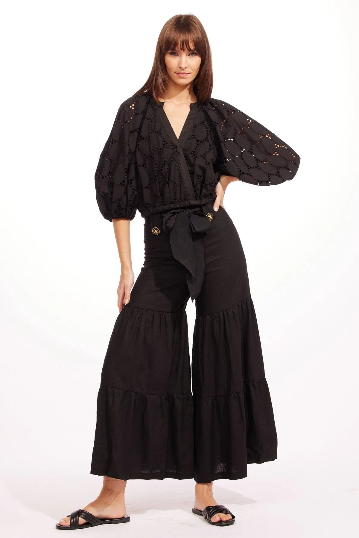 Wide-leg-casual Regis Pants - Black Linen