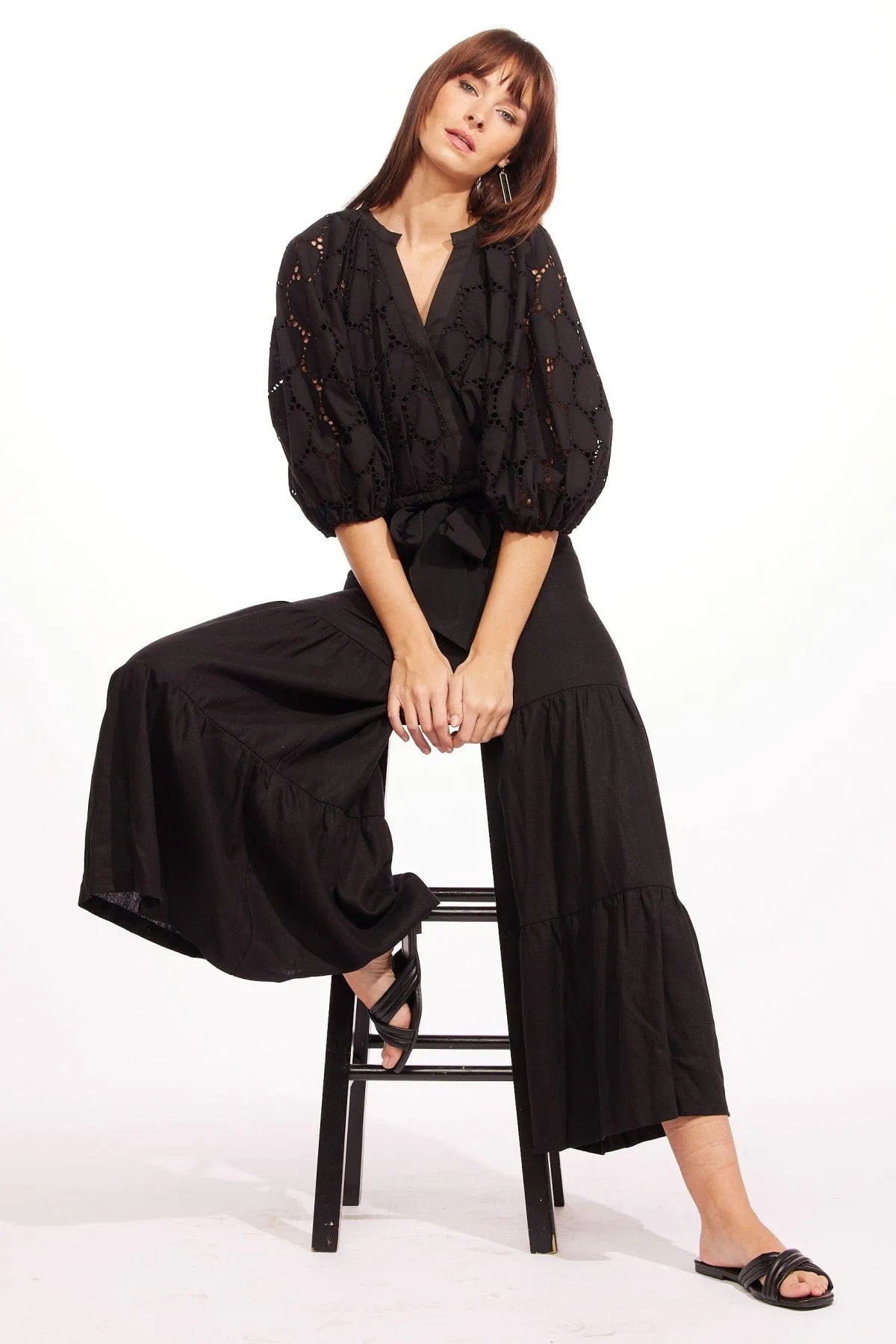 Wide-leg-casual Regis Pants - Black Linen